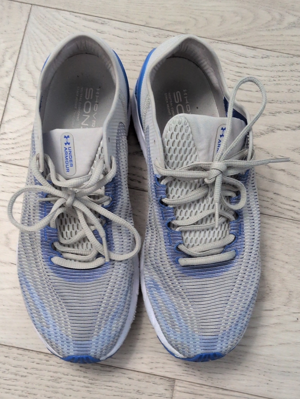 Under Armour Light Gray and Blue Knit Running Sneakers